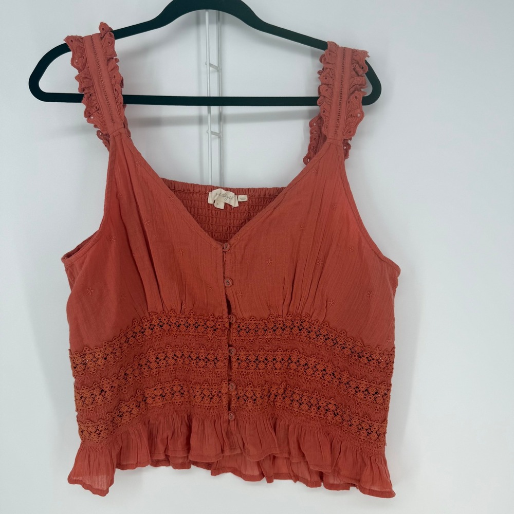 Forever That Girl Cami Top Womens Large Rust Crochet Lace Boho Peplum Bohemian